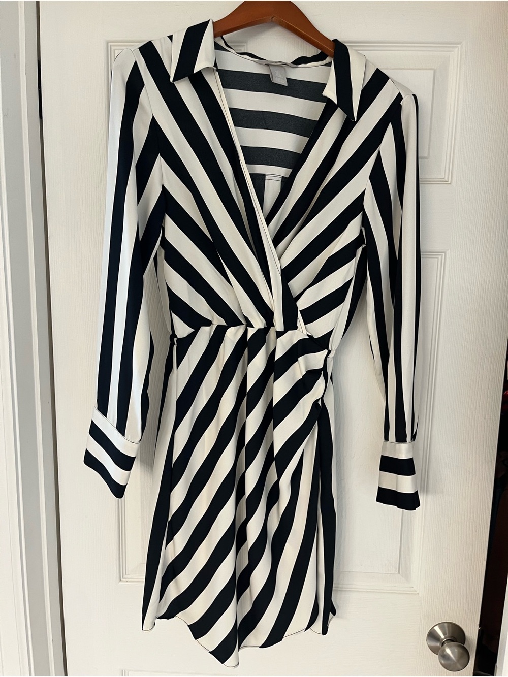 Black and White Stripe Wrap Shirt Dress